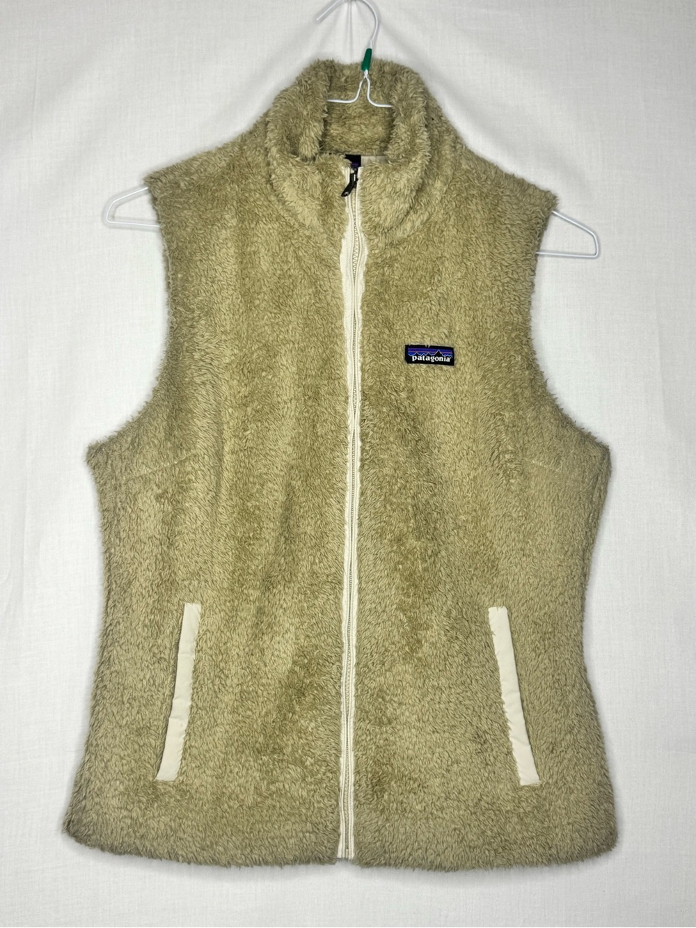 Patagonia Womens Los Gatos Fleece Full Zip Vest Sz L Tan Sherpa Teddy Outdoor